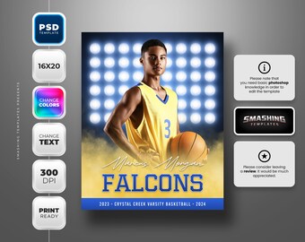 Photoshop Banner Template for all sports - Fully editable - 16x20 - Instant Download - Stadium Lights