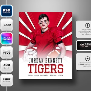 Photoshop Banner Vorlage für alle Sportarten - Vollständig editierbar - 16x20 - Sofortiger Download - Strahlen