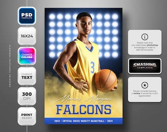 Photoshop Banner Template for all sports - Fully editable - 16x24 - Instant Download - Stadium Lights