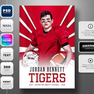 Photoshop-bannersjabloon voor alle sporten - Volledig bewerkbaar - 16 x 24 - Direct downloaden - Stralen