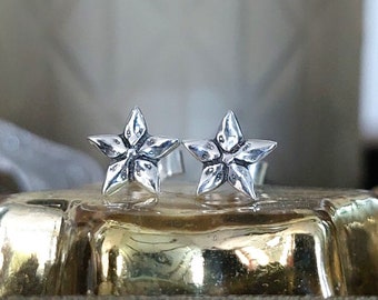 Orecchini a bottone in argento con fiore Hoya / Orecchini a stella ispirati alla natura / Gioielli botanici fatti a mano / Orecchini a bottone in argento minimalisti / Regalo di Natale