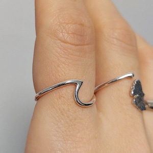 Sterling Silver Wave Ring | Minimalist Thin Ocean-Inspired Jewelry | Beach Lover Summer Gift for Her or Birthday Present