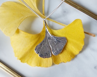 Ginkgo real leaf silver necklace | Silver ginkgo pendant necklace | Nature inspired botanical jewelry | Gift for her | Anniversary gift