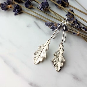 Small silver oak leaf drop earrings | Oak leaf dangle earrings | Silver real oak jewelry | Nature inspired earrings | Gift for her