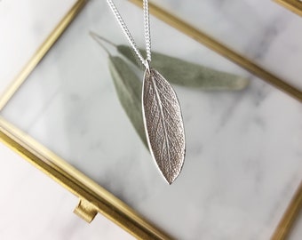 Silver sage leaf necklace | Silver sage leaf pendant | Nature inspired botanical silver necklace | Anniversary gift | Birthday gift for her