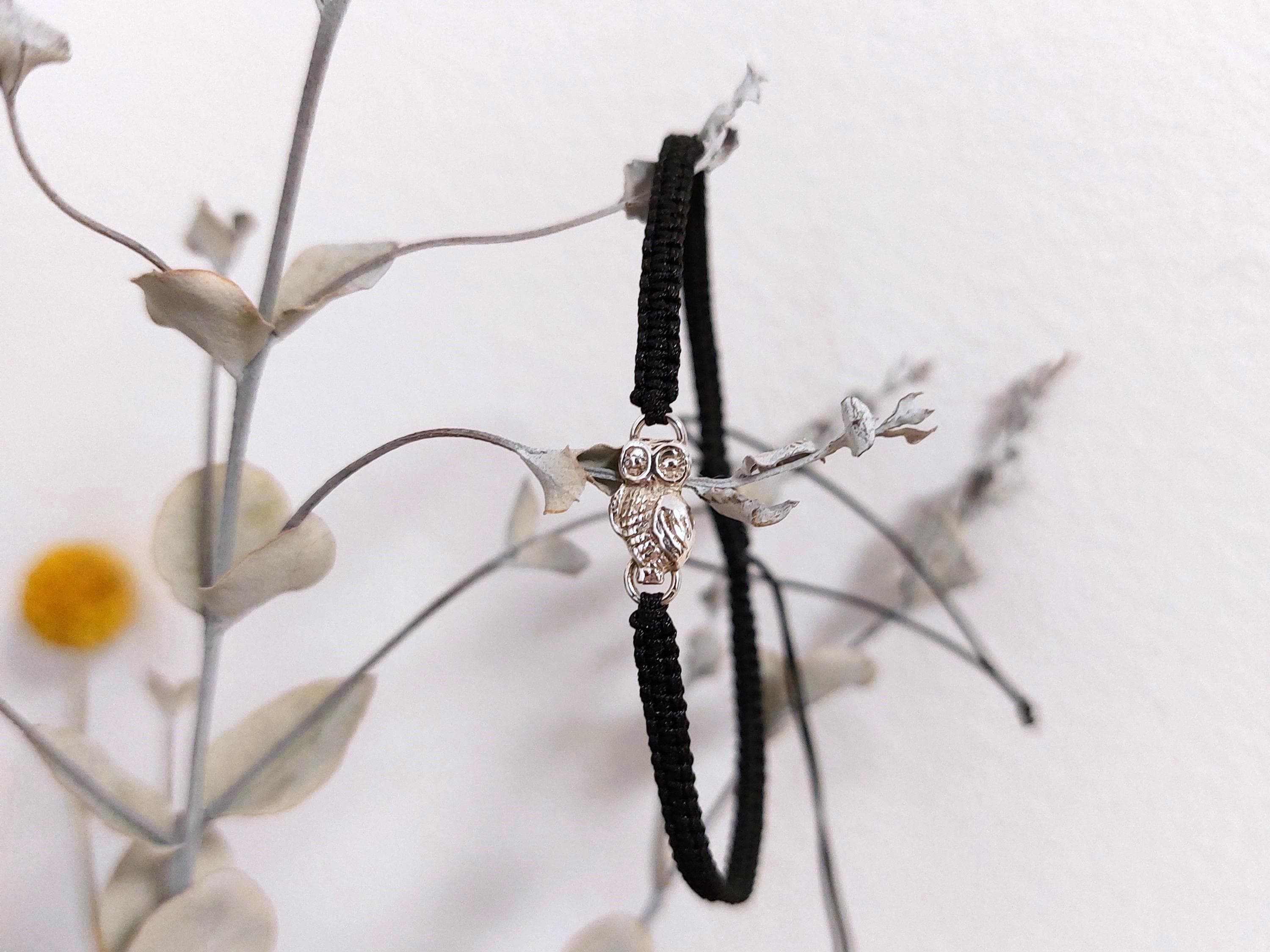 Silver owl adjustable macrame bracelet | Friendship macrame bracelet | Owl protector charm bracelet