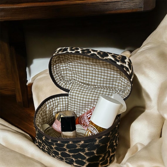Leopard Pattern Vanity Bag, Aesthetic Vanity Bag, Travel Bag, Makeup Bag,  Handmade Vanity Bag, Cosmetic Case For Travel Toiletries