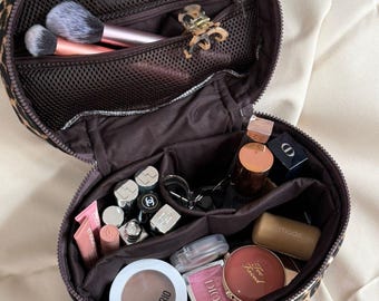 Leopard Print Makeup Bag with Removable Organizer, Aesthetic Vanity Bag, Makeup Bag, Handmade Vanity Bag, Cosmetic Case For Travel