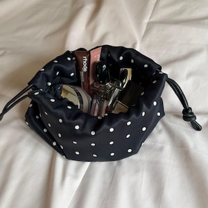 Cute Polka Dot Makeup Bag, Drawstring Cosmetic Bag, Travel Makeup Organizer, Aesthetic Beauty Pouch, Gift for Her, Polka Dot Aesthetic