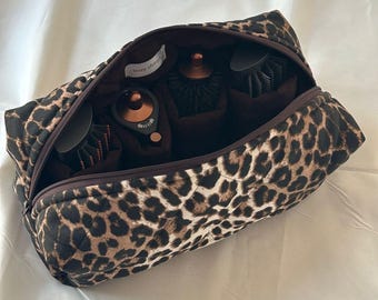 Bolsa para herramientas de peluquería con estampado de leopardo, compatible con Dyson Airwrap/Airstrait, bolsa organizadora acolchada, bolsa de viaje de algodón, bolso para mujer, bolsa para herramientas de peluquería con estampado animal