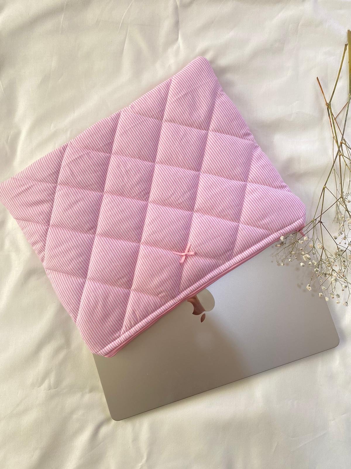 Pink Lined Laptop Bag- Laptop Bag- Pink Floral Laptop Bag