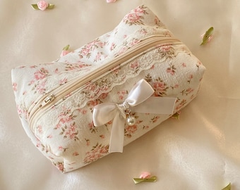 Coquette Pink Floral Makeup Bag- Pink Makeup Bag- Aesthetic Cosmetic Bag- Cute Summer Bag- Toiletry Organizer- Gift For Her- Zipper Pouch