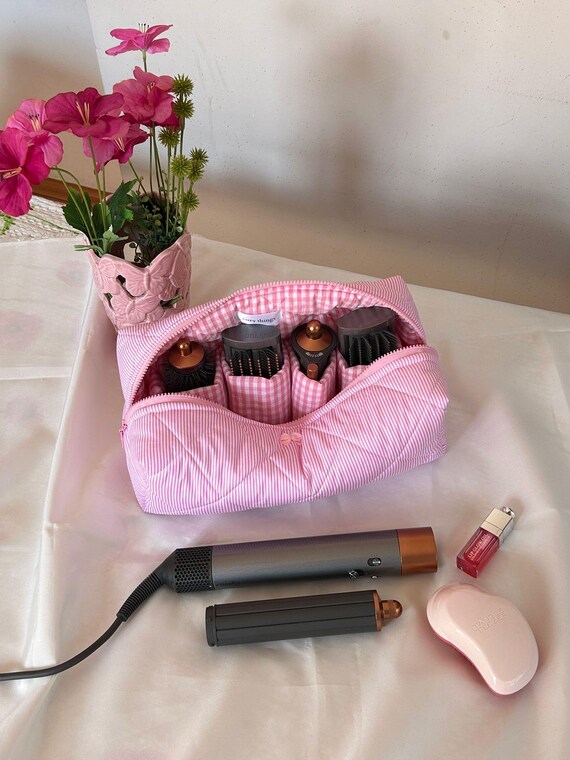 Pink Striped Hair Tool Bag, Dyson Airwrap/airstrait Bag, Quilted