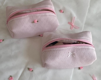 Coquette Pink Makeup Bag- Pink Makeup Bag- Aesthetic Cosmetic Bag- Cute Summer Bag- Toiletry Organizer- Gift For Her- Zipper Pouch