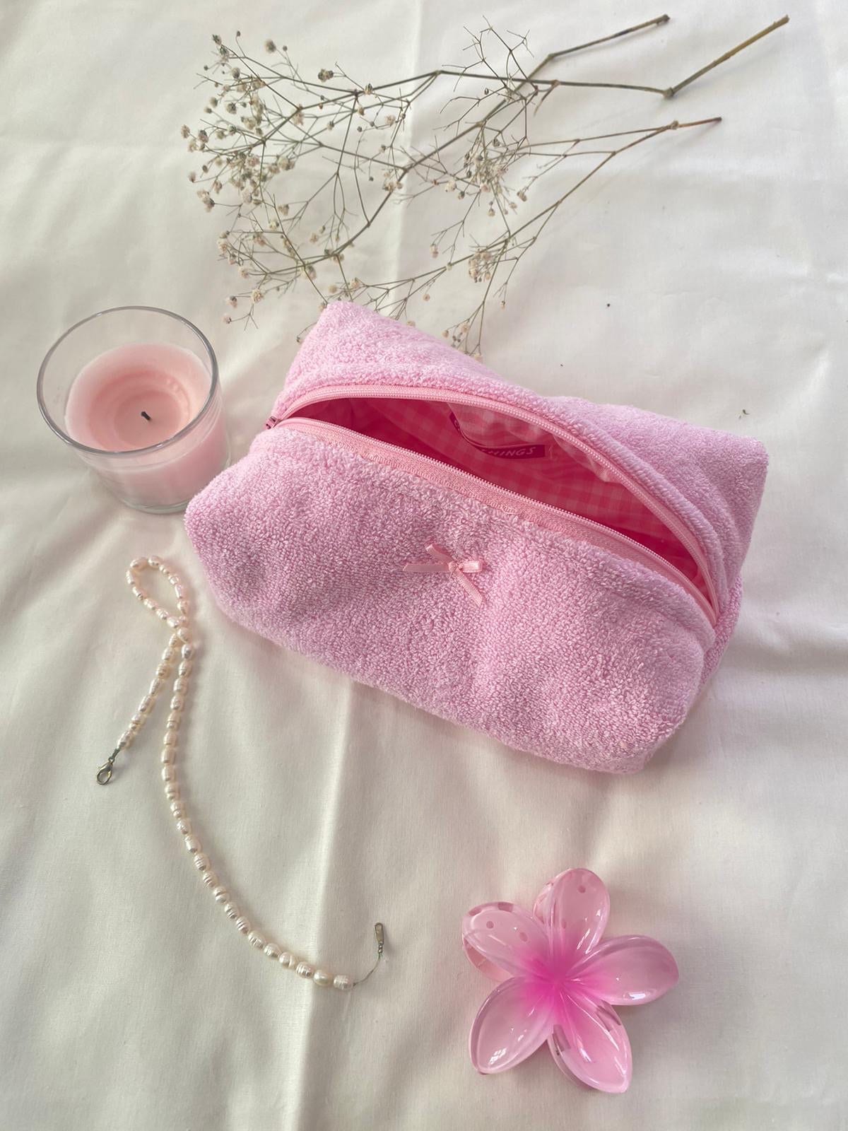 Makeup Bag Pink Terry Makeup Bag Cosmetic Bag Terry Makeup Bag