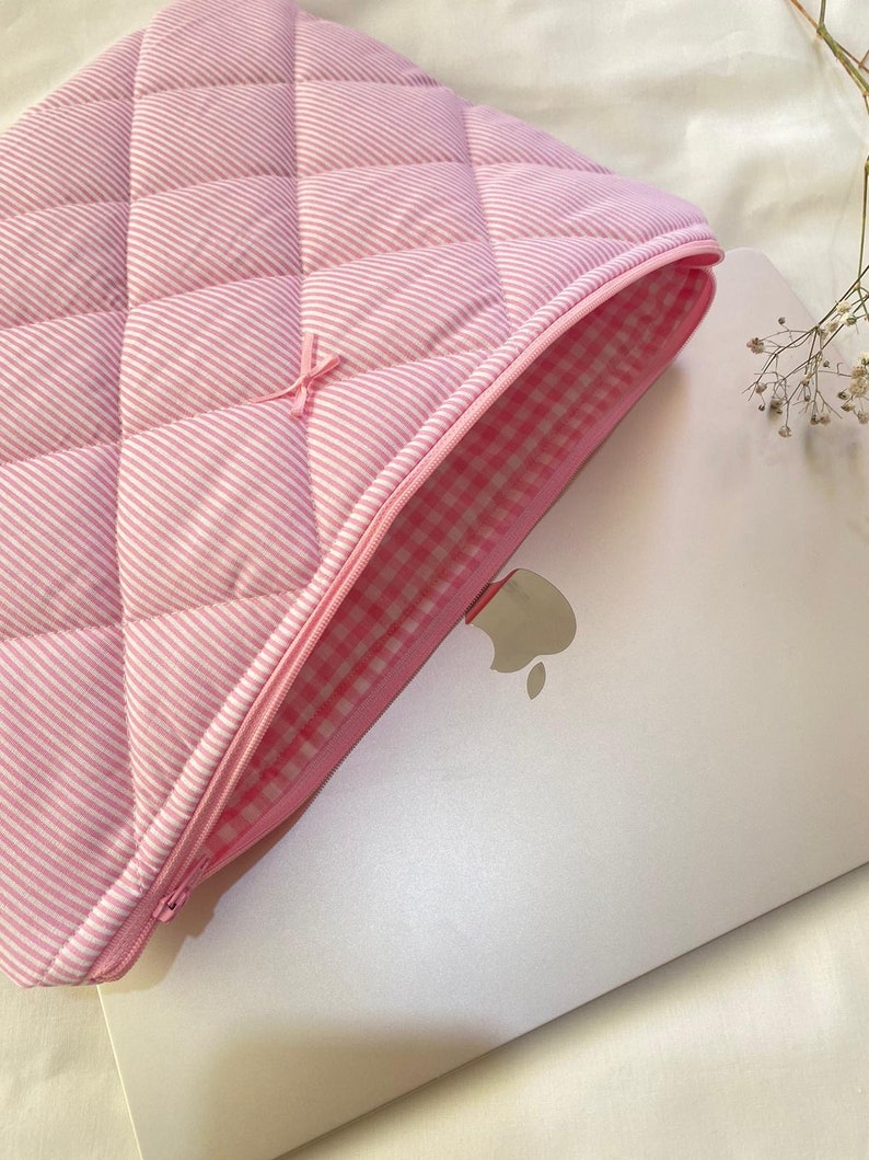 Pink Lined Laptop Bag Laptop Bag Pink Floral Laptop Bag Laptop Sleeve Laptop pouch 13, MacBook Bag 14 Cute Laptop Bag image 6