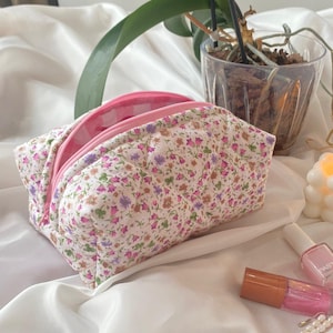 Trousse de maquillage - Trousse de maquillage - Trousse de maquillage à fleurs roses - Trousse de voyage - Trousse de toilette - Cadeau pour maman - Cadeau pour la Journée internationale de la femme