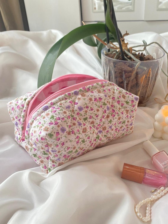 Pink Floral Makeup Bag Cute Makeup Bag Aesthetic Cosmetic Bag Pink Cosmetic  Bag Giftforher Vanilla Girl Aesthetic Cosmetic Organizer 