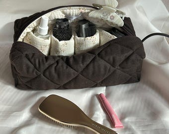 Brown Hair Tool Bag, Dyson Airwrap/Airstrait Bag, Quilted Organizer Bag, Cotton Travel Bag, Women Bag, Christmas Gift for her