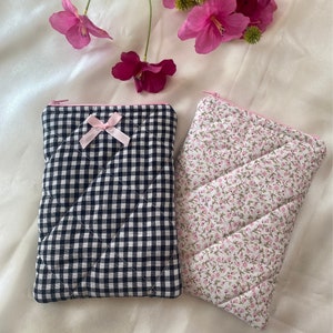 Kindle Pouch, Floral Kindle Case, Gingham Kindle Pouch, Kindle Case with Bow, Cute Kindle Sleeve, Gift for Her, Coquette Kindle Case image 2