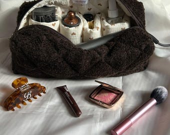 Brown Tweed Hair Tool Bag, Dyson Airwrap/Airstrait Bag, Quilted Organizer Bag, Travel Bag, Women Bag