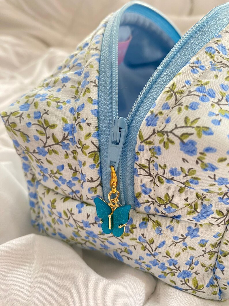 Makeup Bag Blue Floral Makeup Bag Toiletry Bag Cosmetic Etsy