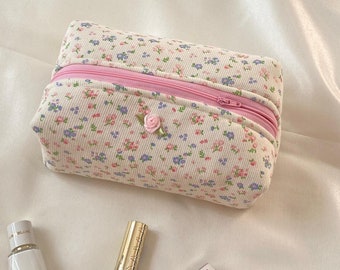 Coquette Pink Floral Makeup Bag- Pink Makeup Bag- Aesthetic Cosmetic Bag- Cute Summer Bag- Toiletry Organizer- Gift For Her- Zipper Pouch