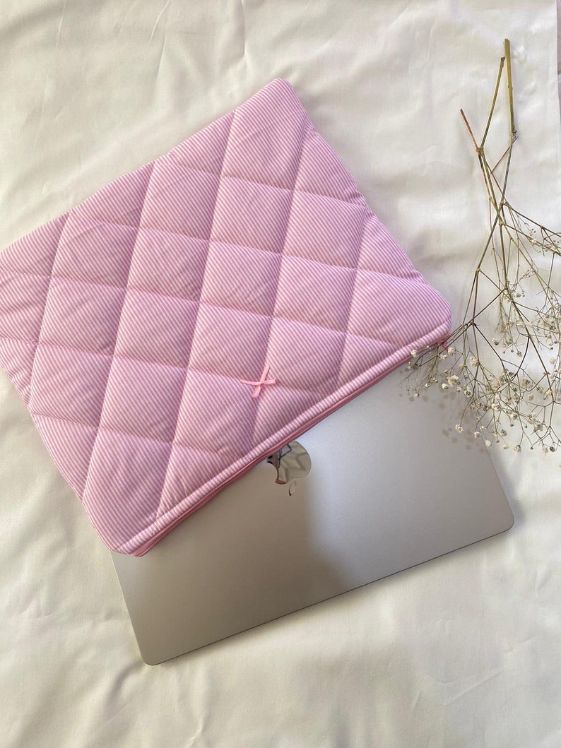 Pink Lined Laptop Bag Laptop Bag Pink Floral Laptop Bag Laptop Sleeve Laptop pouch 13, MacBook Bag 14 Cute Laptop Bag image 3