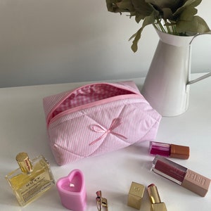 Trousse de maquillage doublée rose - Trousse de maquillage rose - Trousse de maquillage mignonne - Trousse de maquillage esthétique - Trousse de maquillage rose - Cadeau pour elle - Organisateur de cosmétiques