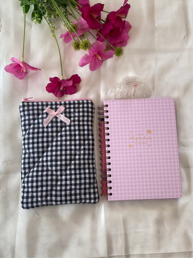 Kindle Pouch, Floral Kindle Case, Gingham Kindle Pouch, Kindle Case with Bow, Cute Kindle Sleeve, Gift for Her, Coquette Kindle Case image 5