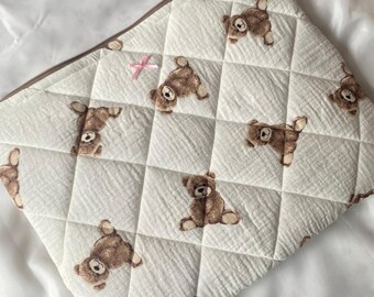 Teddy laptophoes, esthetische laptoptas, schattige laptoptas, gewatteerde laptop, iPad tablethoes, platte laptoptas