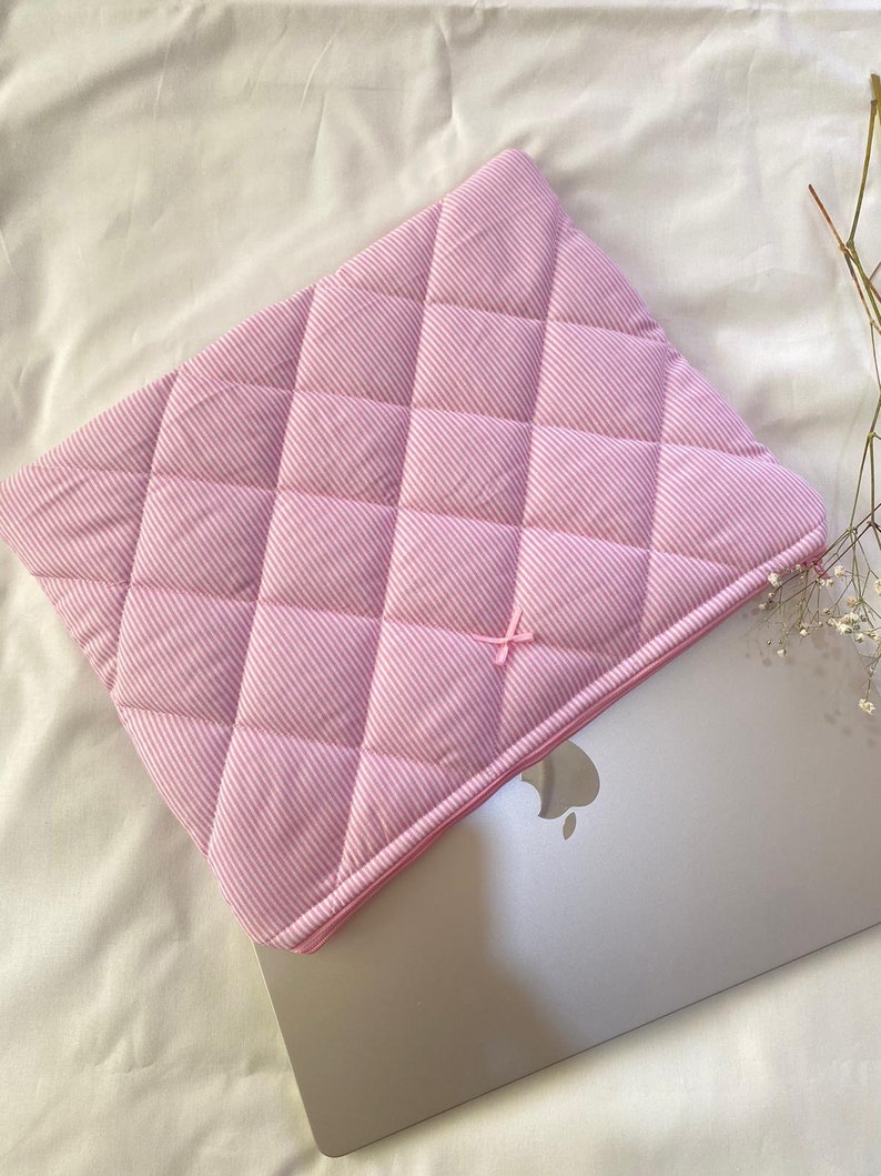 Pink Lined Laptop Bag Laptop Bag Pink Floral Laptop Bag Laptop Sleeve Laptop pouch 13, MacBook Bag 14 Cute Laptop Bag Bild 2