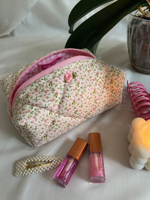 Bolsa De Maquillaje Pequeña De Encaje Con Flor Rosas Para Mujer, Organizador De Viaje, Bolso De