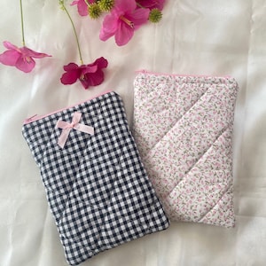 Kindle Pouch, Floral Kindle Case, Gingham Kindle Pouch, Kindle Case with Bow, Cute Kindle Sleeve, Gift for Her, Coquette Kindle Case image 1