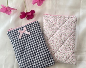 Kindle Pouch, Floral Kindle Case, Gingham Kindle Pouch, Kindle Case with Bow, Cute Kindle Sleeve, Gift for Her, Coquette Kindle Case