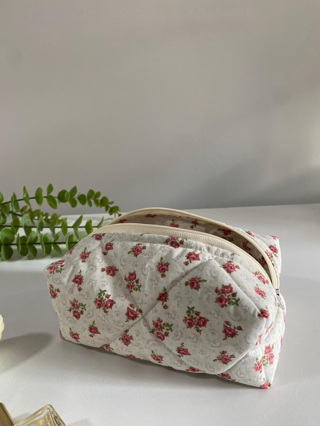 Makeup Bag Floral Makeup Bag Cosmetic Bag Travel Bag Rose Makeup Bag Etsy