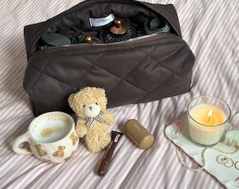 Borsa portautensili per capelli castani, borsa Dyson Airwrap/Airstrait, borsa organizer trapuntata, borsa da viaggio in cotone, borsa da donna
