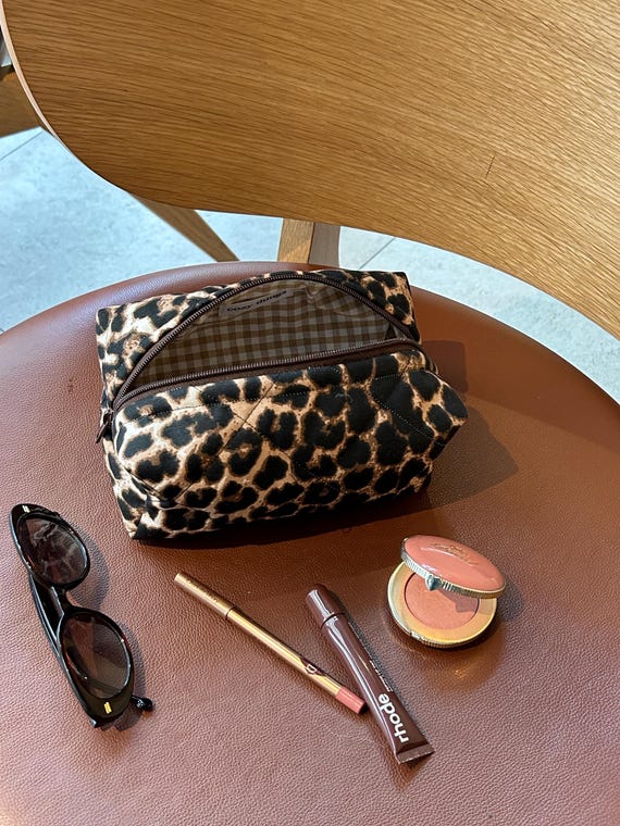 Leopard Makeup Bag- Cute Makeup Bag- Aesthetic Cosmetic Bag- Pink Cosmetic Bag- Giftforher- Cosmetic Organizer-