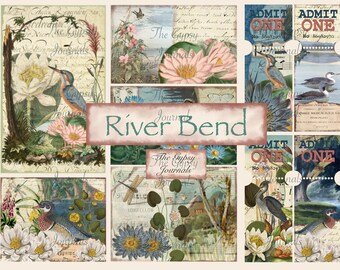 River Bend Journal Kit: Vintage Ephemera, Collage Pages (Digital Download)
