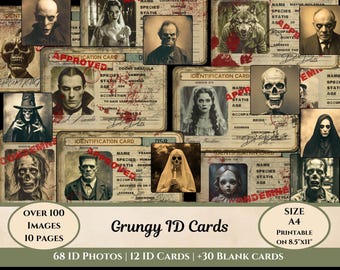 Creepy Grungy ID Cards: DIY Halloween Party Name Tags (Digital PDF)