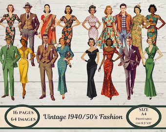 1940s 1950s Fashion Ephemera: Vintage Style Cut outs (Digital Download)