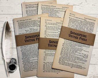 20 Vintage Shakespeare Book Pages | Journaling | Art Projects | Mixed Media | Collaging |