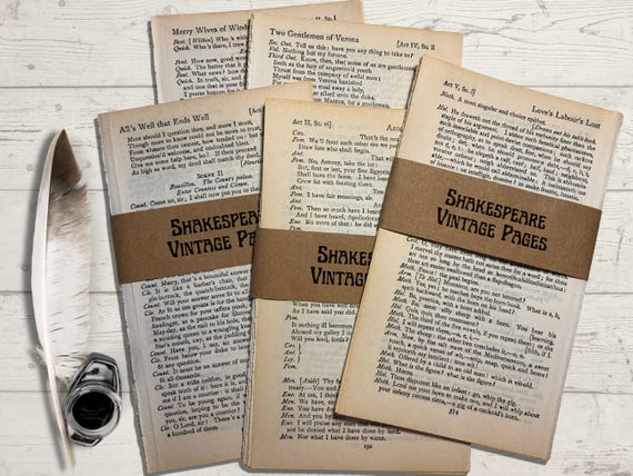 20 Vintage Shakespeare Book Pages | Journaling | Art Projects | Mixed Media | Collaging |