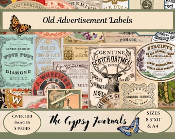 Old Advertisement Labels | 106 Images | Digital Download Printable | Journaling | Collage | Decoupage | Ephemera | Scrapbooking