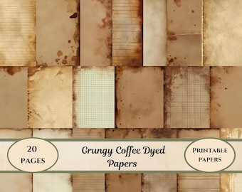 Grungy Coffee Dyed Paper Pack: Junk Journal Ephemera (Digital Download, PDF)
