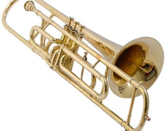 Trombón nuevo con válvula de Si bemol chapada en latón, estuche rígido incluido y boquilla.