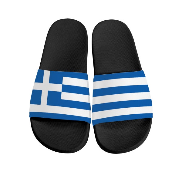 Greek Flag Slide Slipper Sandal Greek Style Shoe Cute Flip Flop Slipper Sandal Slip-ons Open-toe Beach Slide Summer Slide Scuffs Flip-flops