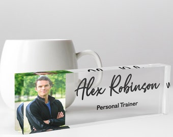 Customized Desk Name Plate with Photo, Name Plate for Staff, Promotion Gift for colleagues, Christmas Gift for Boss, Appreciation Award