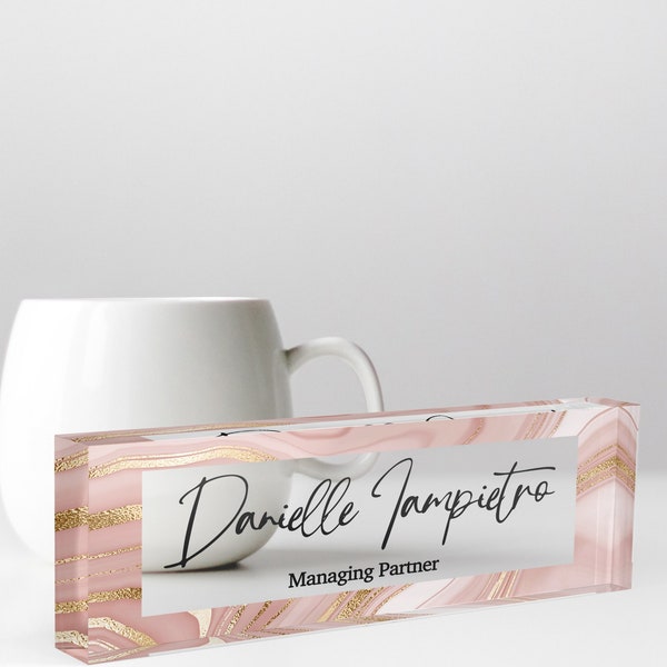 Desk Name Plate, Pink Marble Design Name Plate for Desk, Personalized Business Gift, Promotion Gift, Gift for Boss, Gift for Coworkers