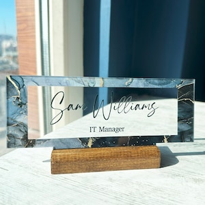 Desk Name Plate, Marble Design Name Plate for Desk, Personalized Business Gift, Promotion Gift, Gift for Boss, Gift for Coworkers